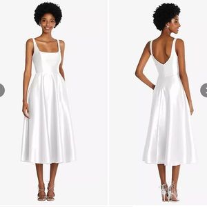 Dessy Group - Square Neck Full Skirt Satin Midi Dress